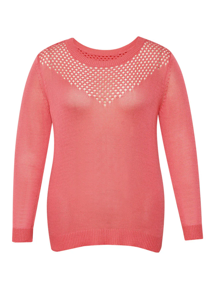 Plain Patchwork Cut Out Round Neck Pullover - Image 6