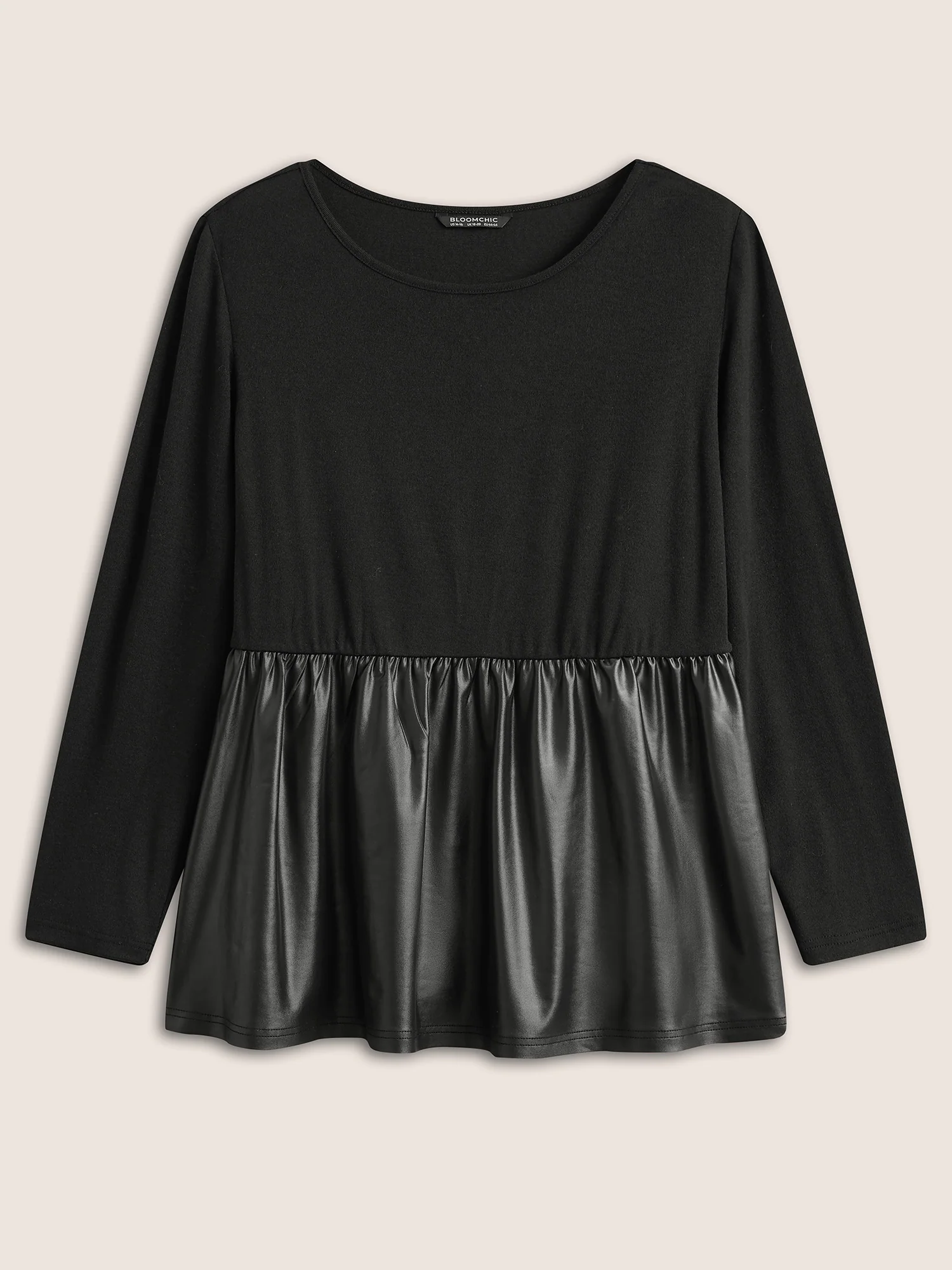 Plain Patchwork Gathered Elastic Waist T-shirt - Image 7