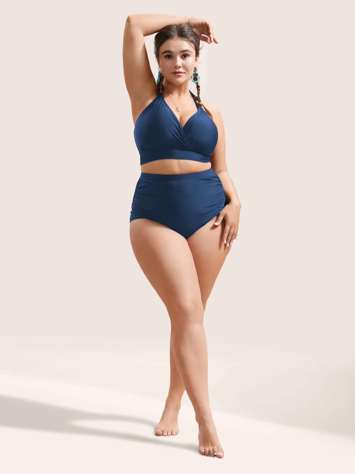Plain Ruched High-Waisted Bikini Bottom - Image 16