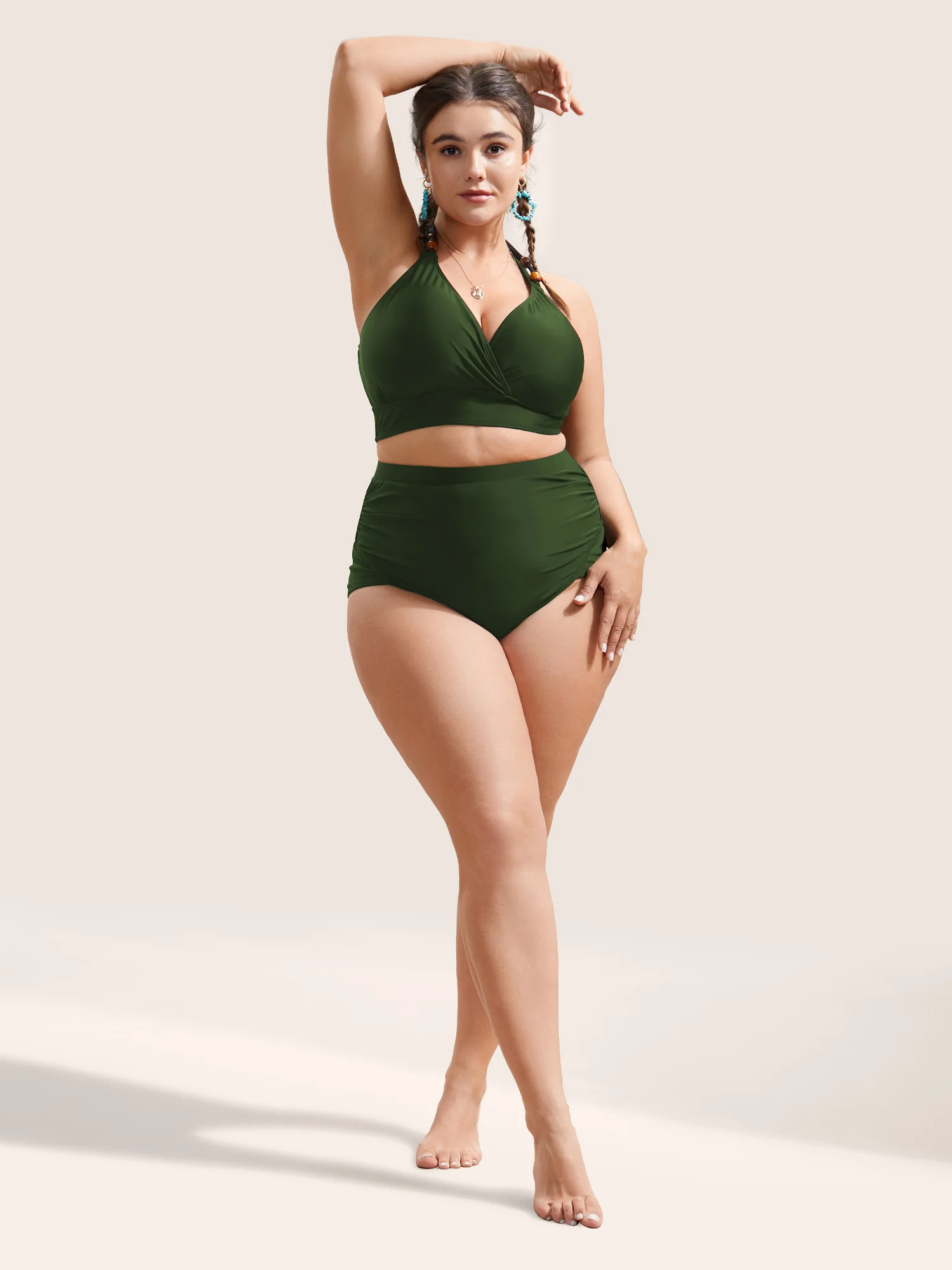 Plain Ruched High-Waisted Bikini Bottom - Image 4