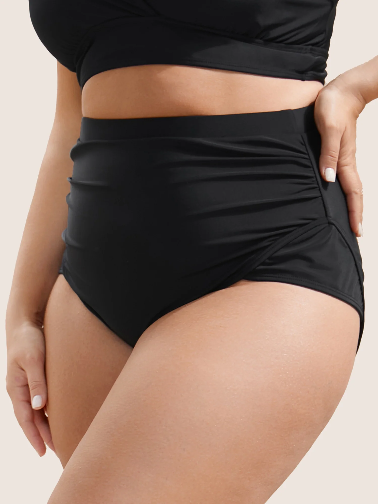 Plain Ruched High-Waisted Bikini Bottom - Image 6