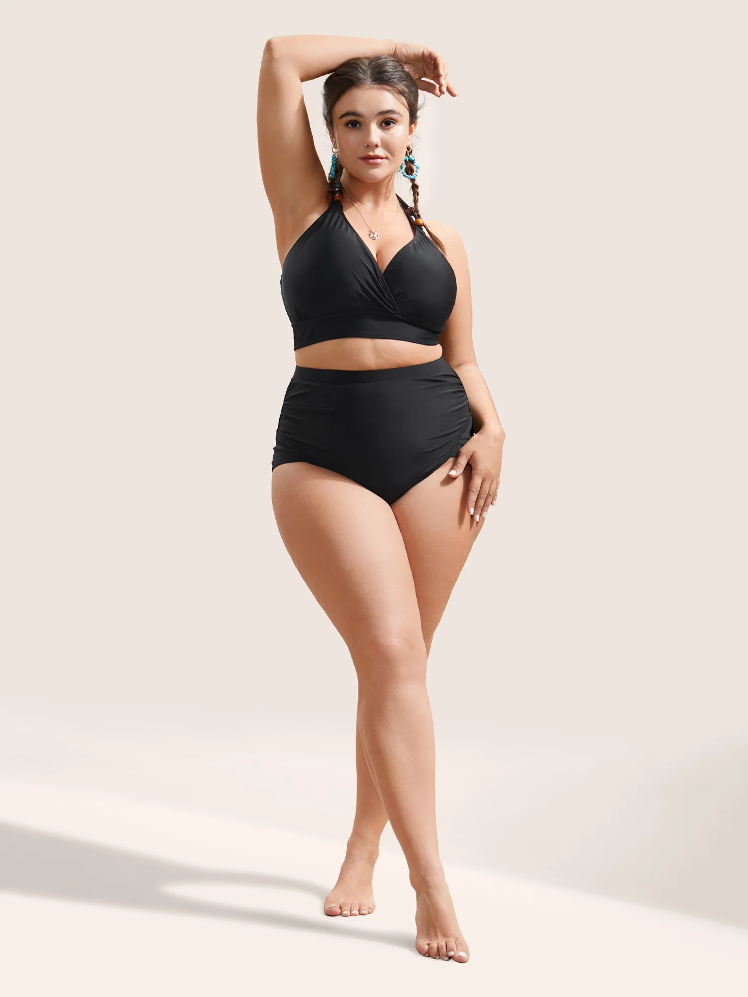 Plain Ruched High-Waisted Bikini Bottom - Image 9