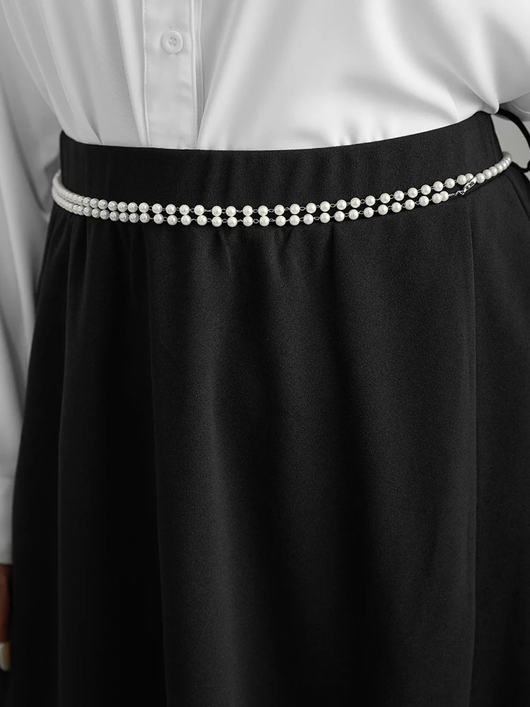 Plain Pearl Beaded Detail Split Side Skirt - Image 5