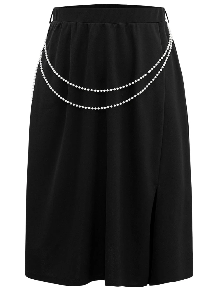 Plain Pearl Beaded Detail Split Side Skirt - Image 7