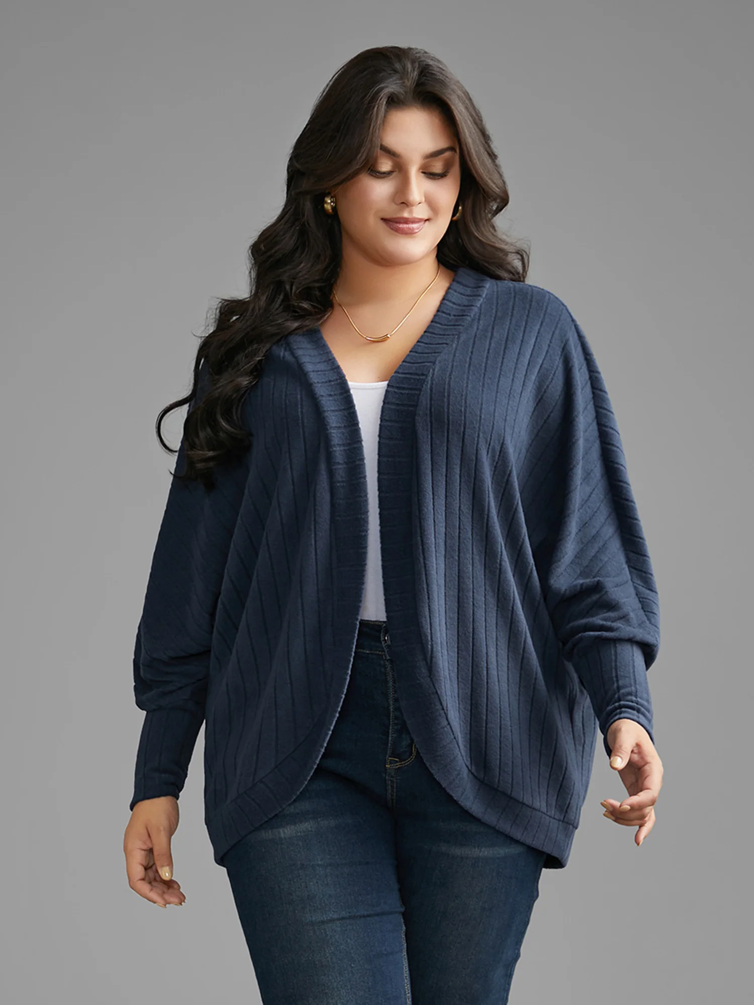Plain Pit Strip Curved Hem Coat - Image 2