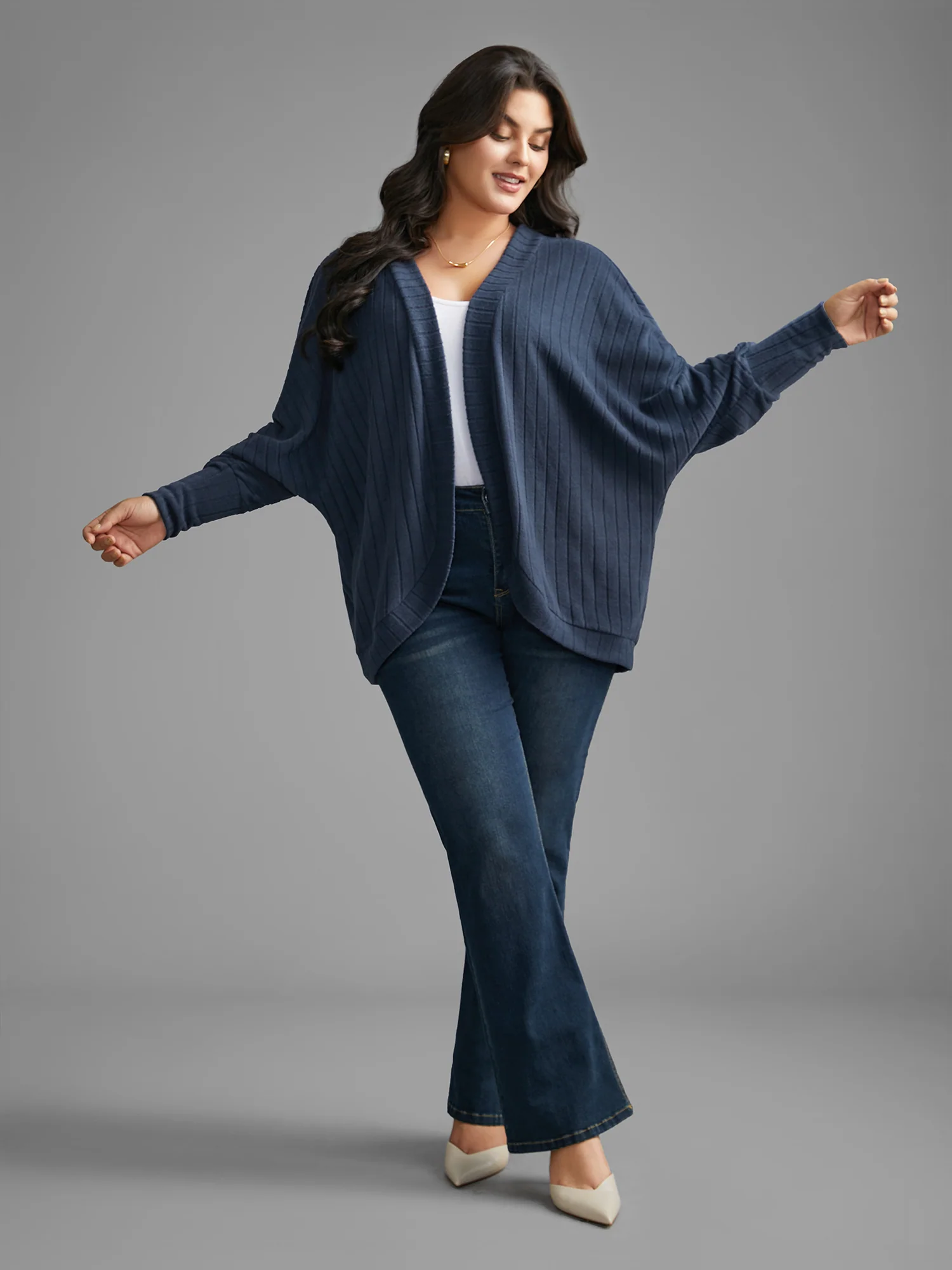 Plain Pit Strip Curved Hem Coat - Image 3