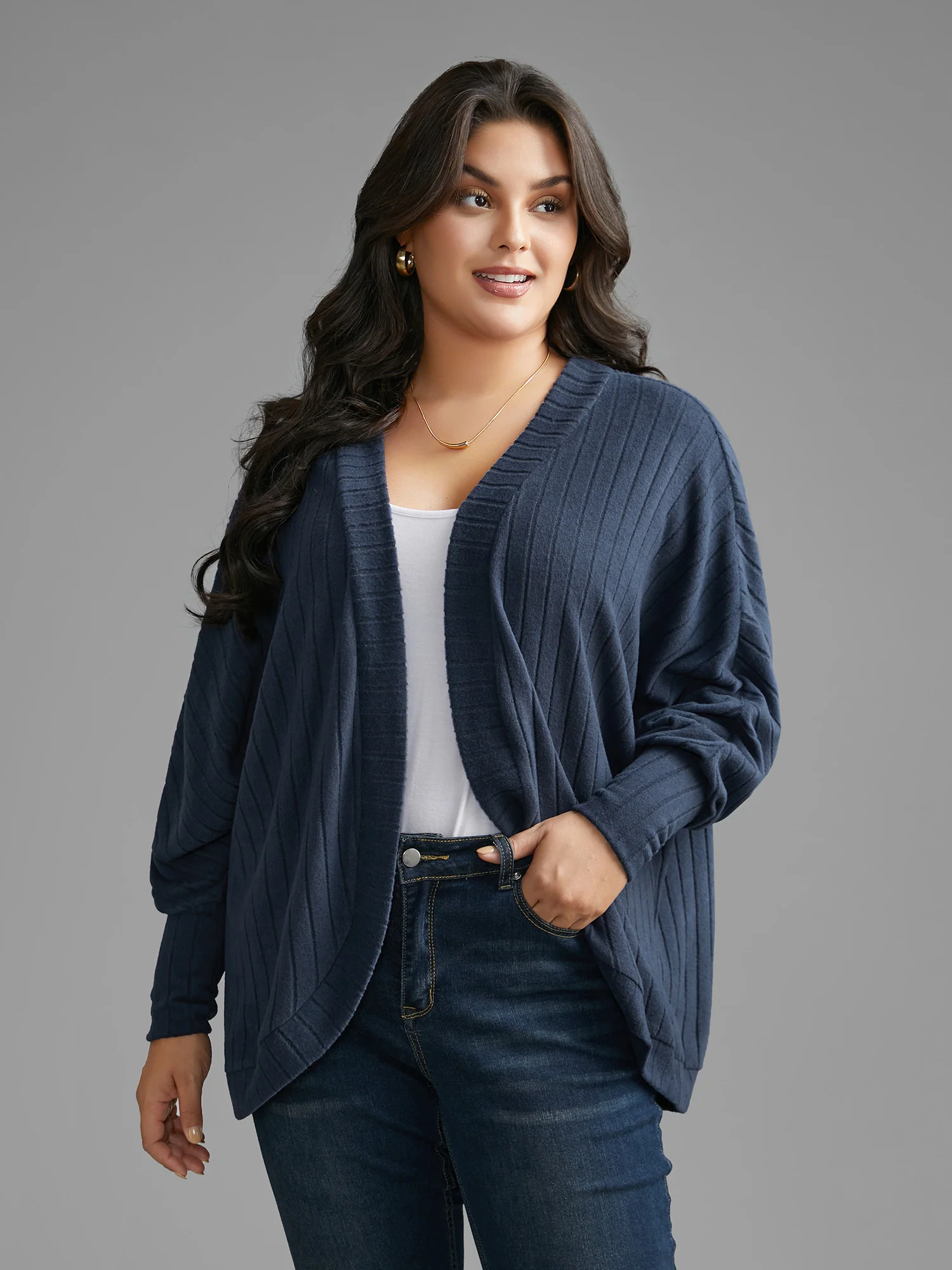 Plain Pit Strip Curved Hem Coat - Image 4