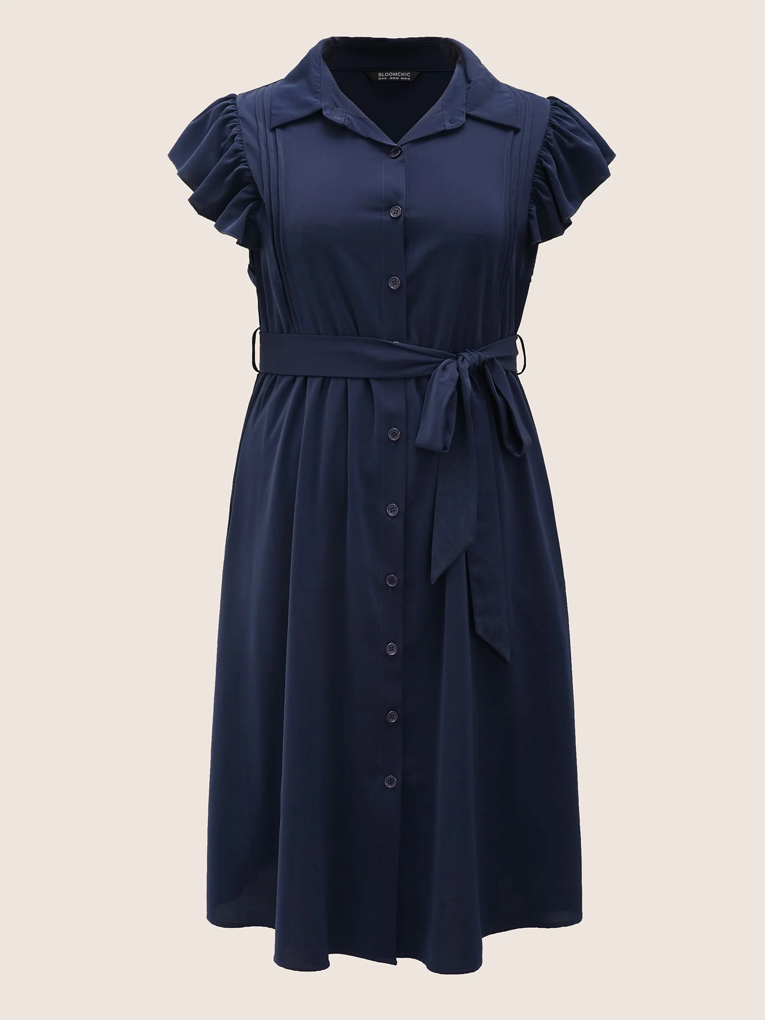 Plain Pleated Button Through Cap Sleeve Dress - Image 7