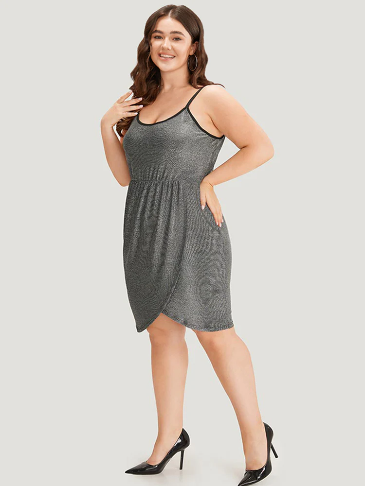 Plain Pleated Detail Wrap Hem Cami Dress - Image 2