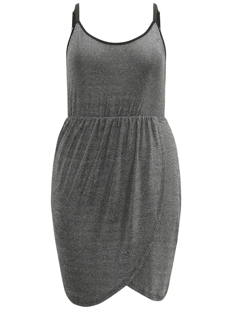 Plain Pleated Detail Wrap Hem Cami Dress - Image 8