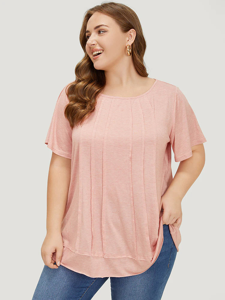 Plain Pleated Front Tiered Hem Ruffle T-shirt - Image 2
