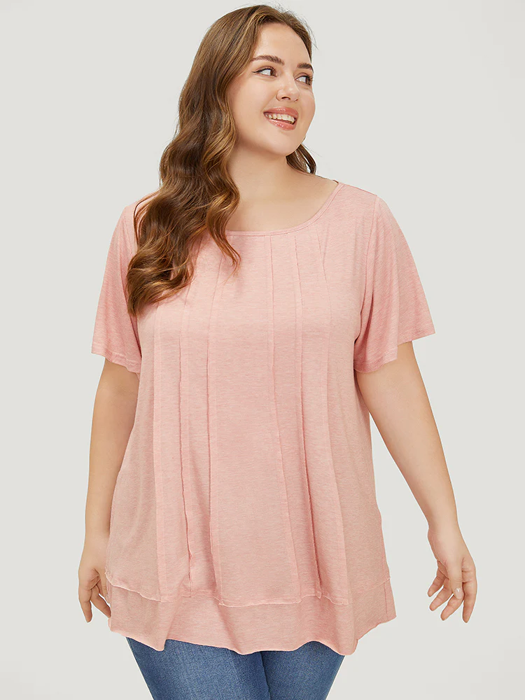 Plain Pleated Front Tiered Hem Ruffle T-shirt - Image 3