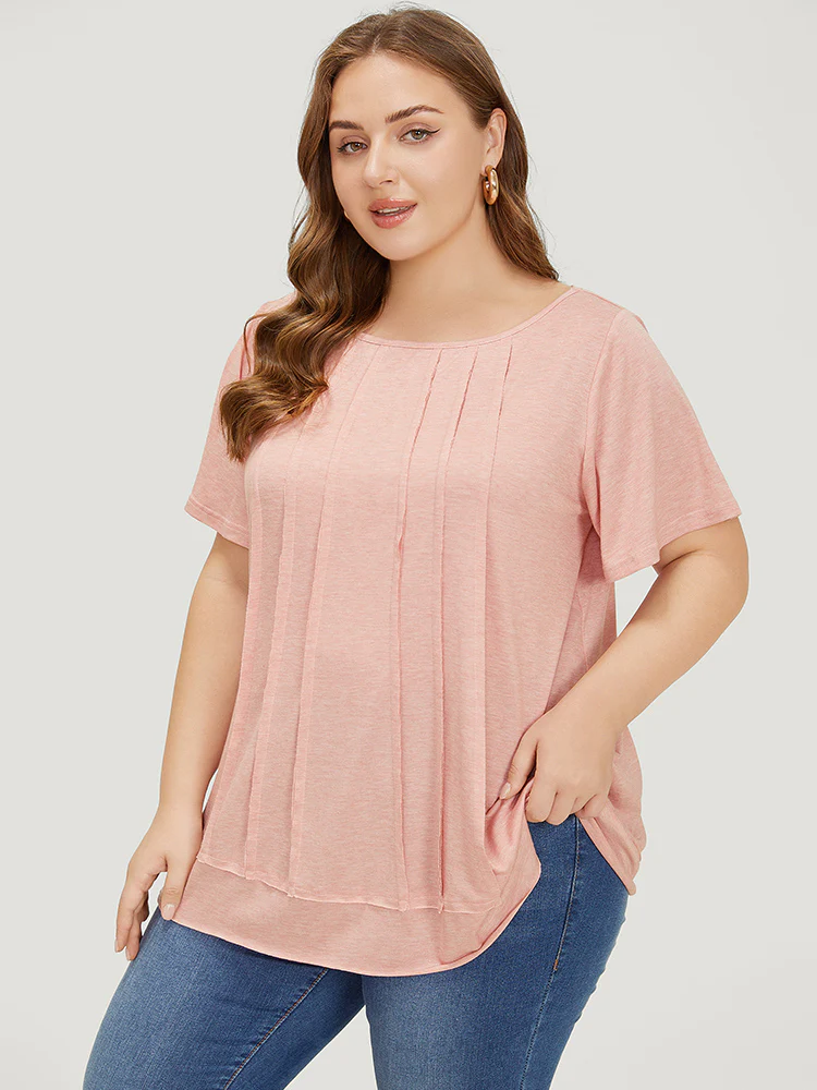 Plain Pleated Front Tiered Hem Ruffle T-shirt - Image 4