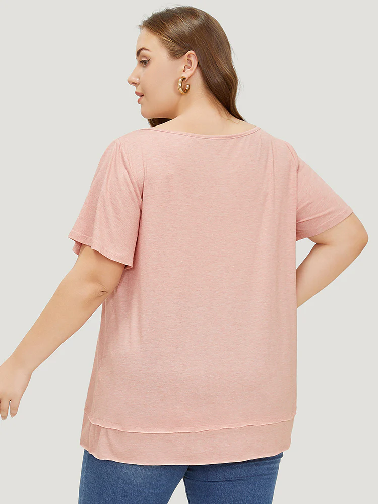 Plain Pleated Front Tiered Hem Ruffle T-shirt - Image 5
