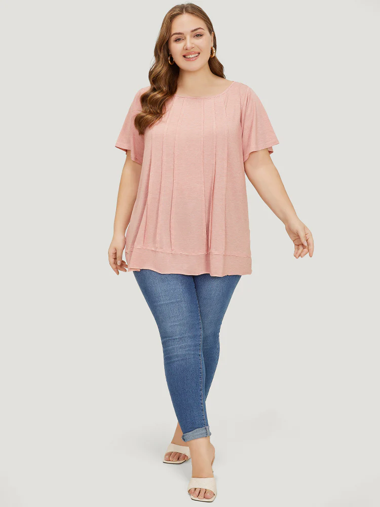 Plain Pleated Front Tiered Hem Ruffle T-shirt - Image 6