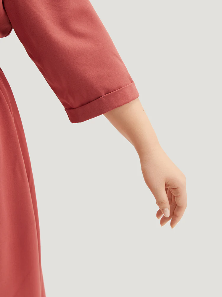 Plain Pleated Gathered Wrap Pocket Dress - Image 9