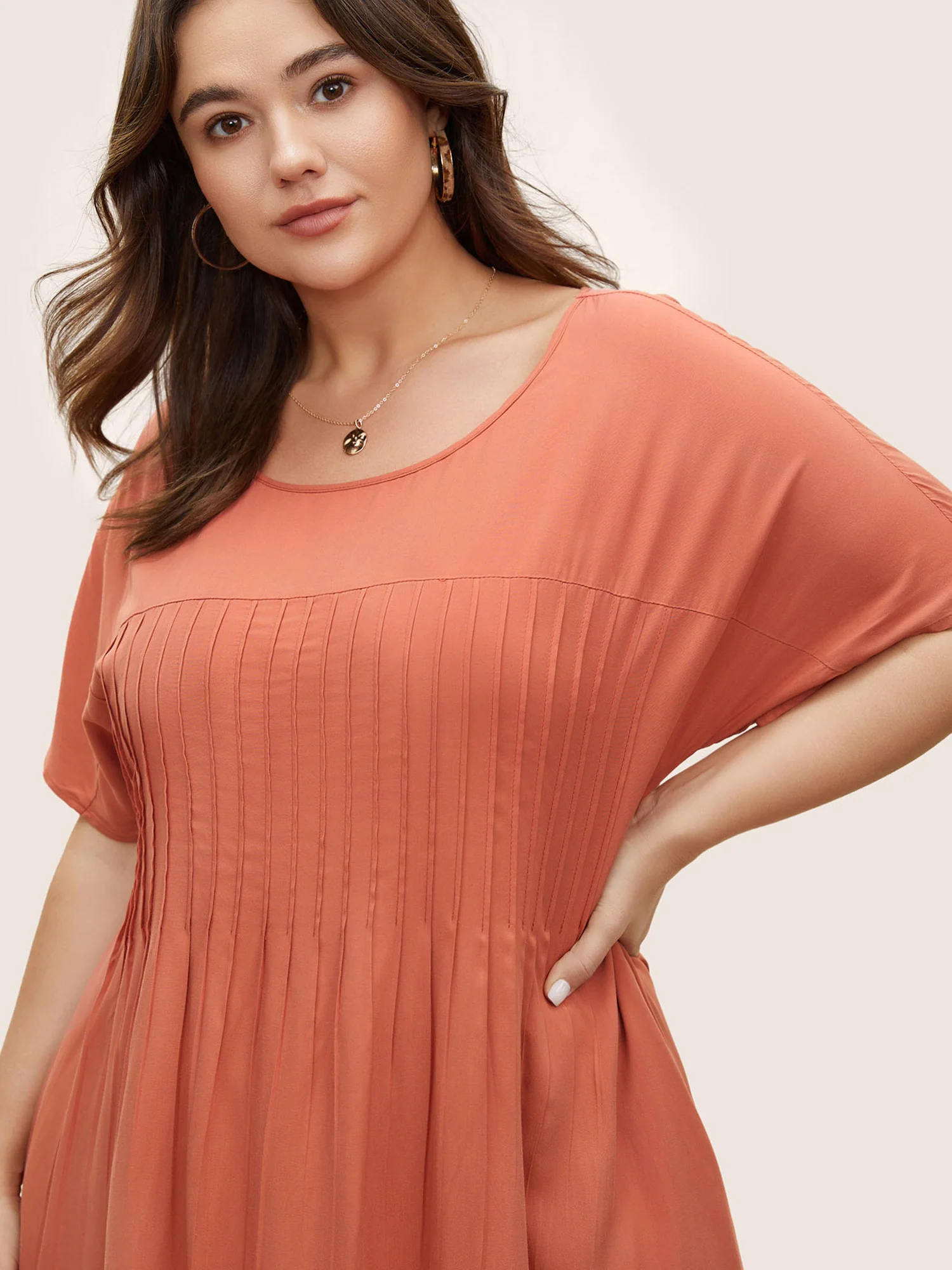 Plain Pleated Pocket Rayon Midi Dress - Image 2