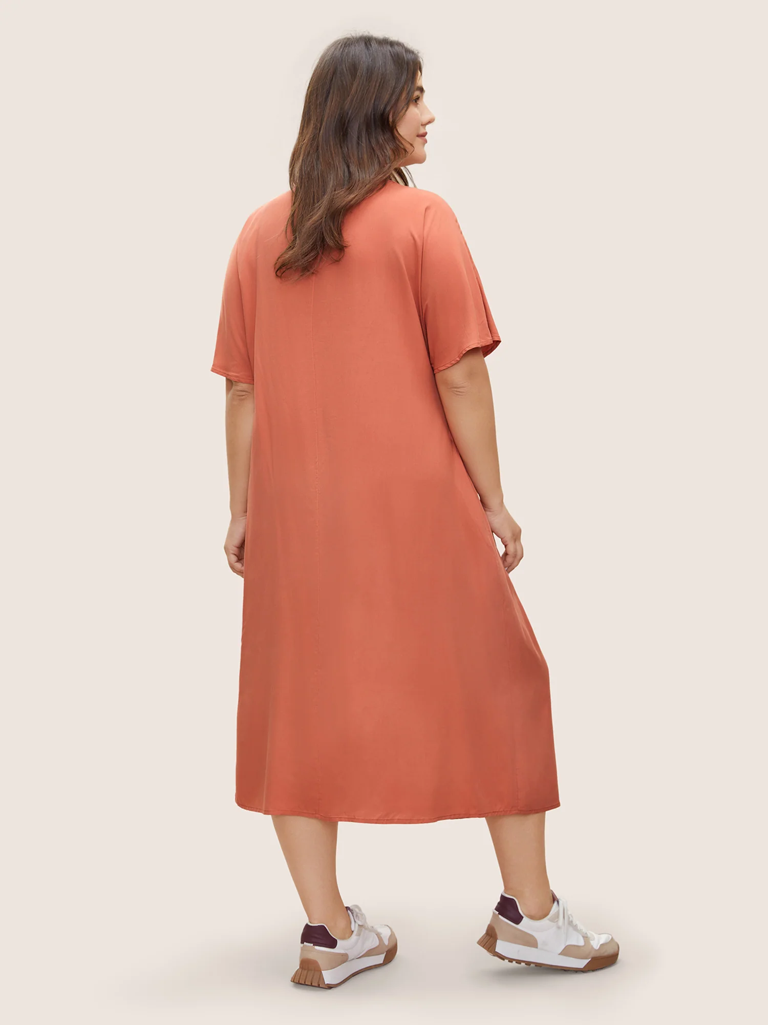 Plain Pleated Pocket Rayon Midi Dress - Image 4