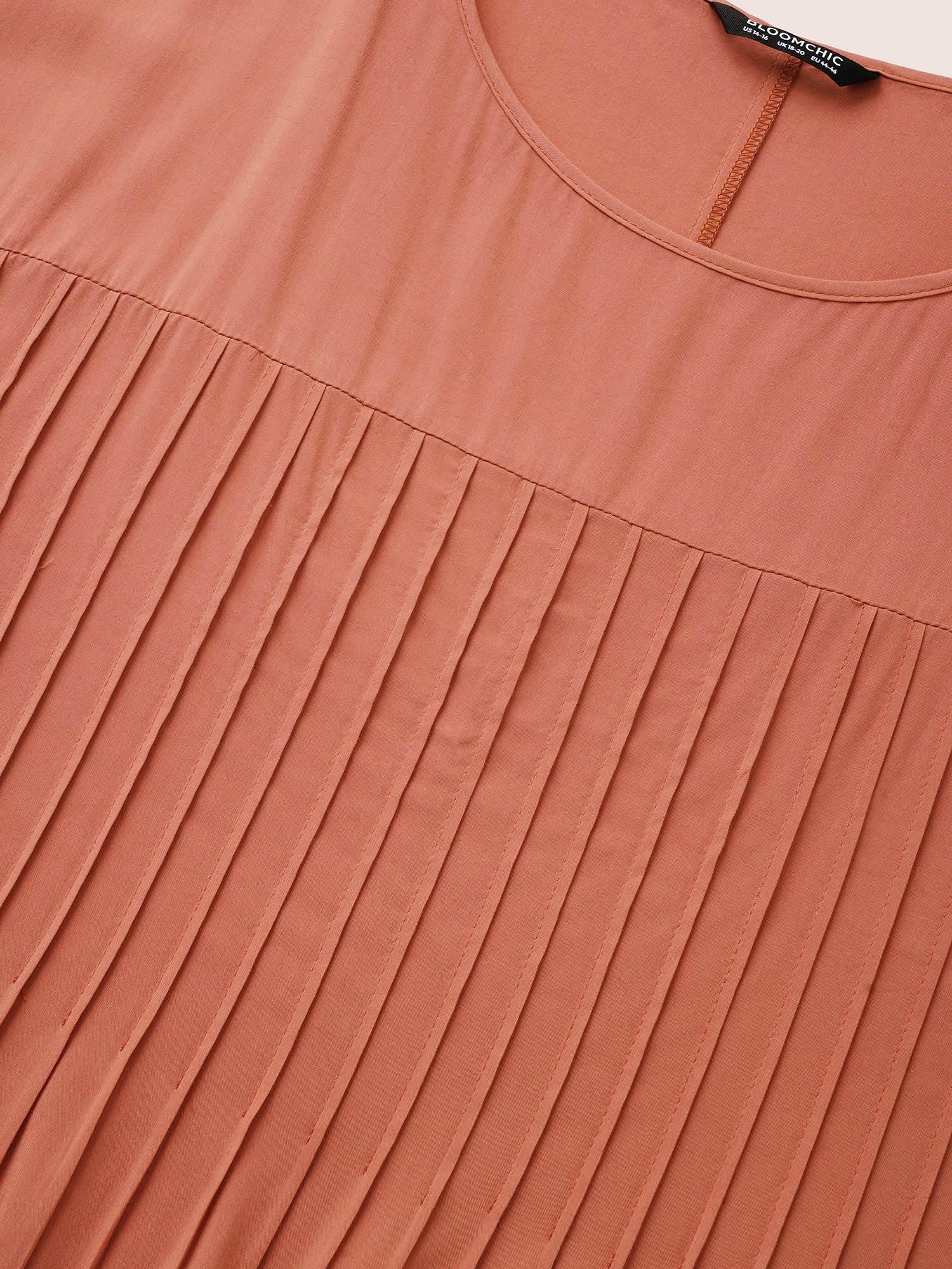 Plain Pleated Pocket Rayon Midi Dress - Image 5