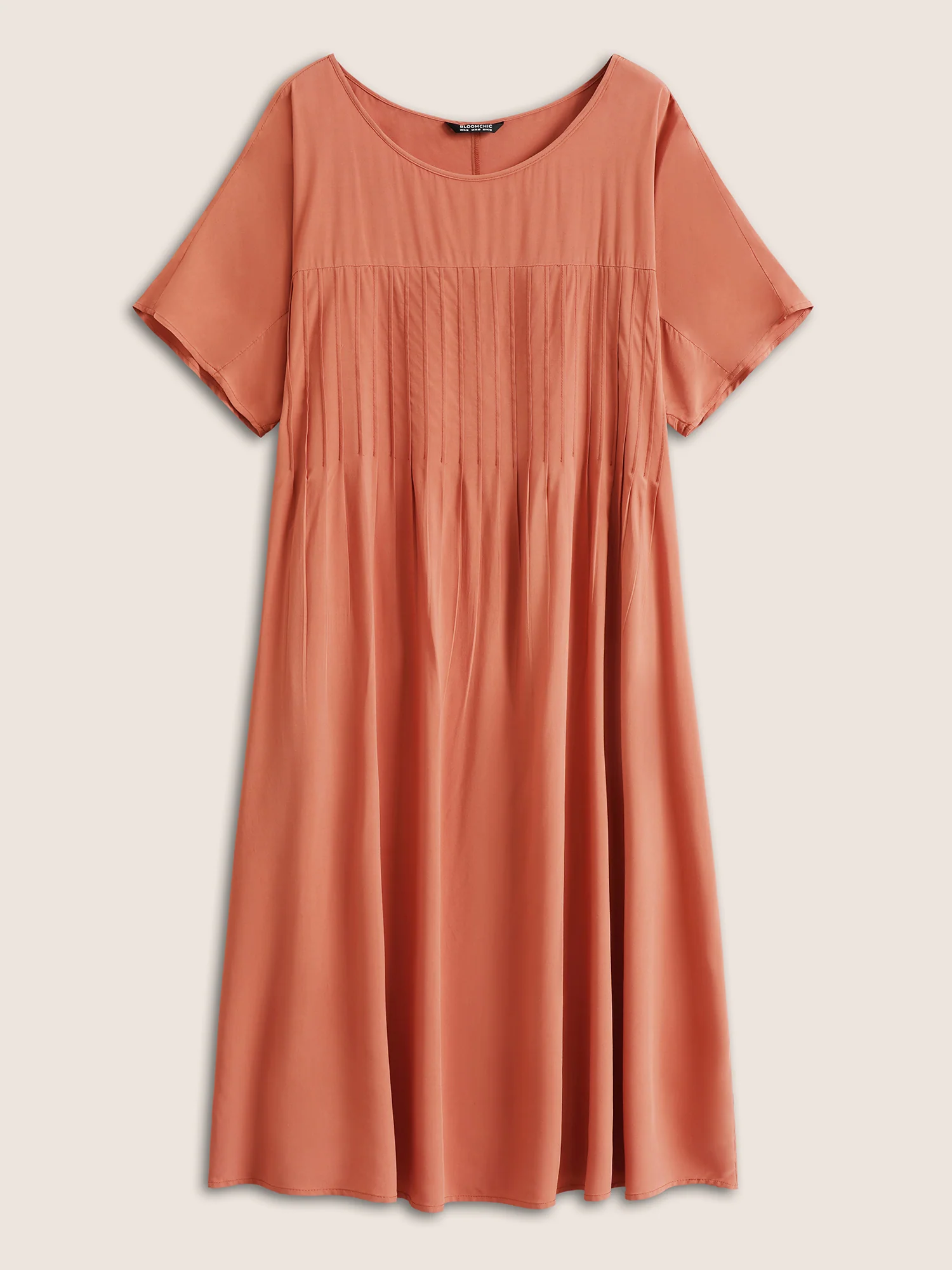 Plain Pleated Pocket Rayon Midi Dress - Image 7