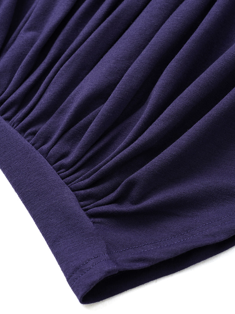 Plain Pleated Round Neck Slightly Stretchy Sweatshirt - Image 5