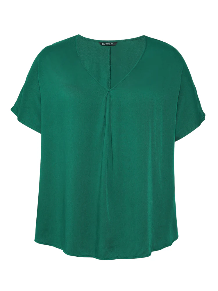 Plain Plicated Detail Batwing Sleeve Curved Hem Blouse - Image 10