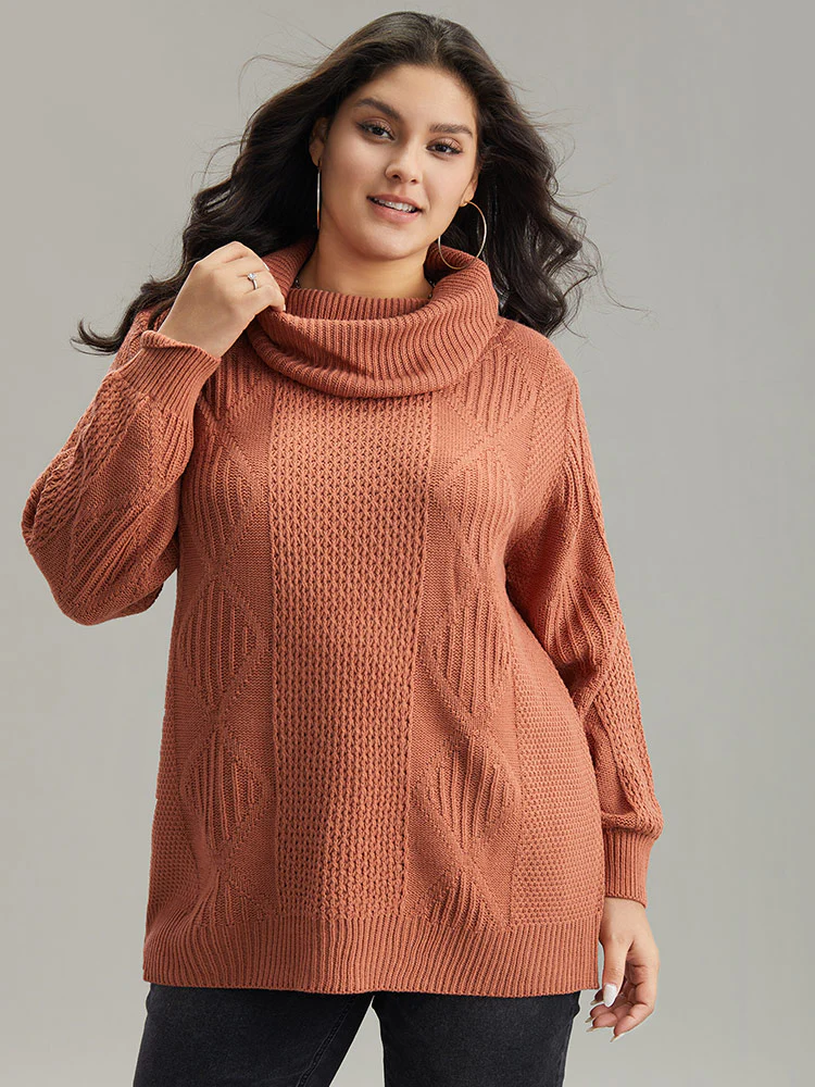 Plain Plisse Turtle Neck Loose Pullover - Image 2