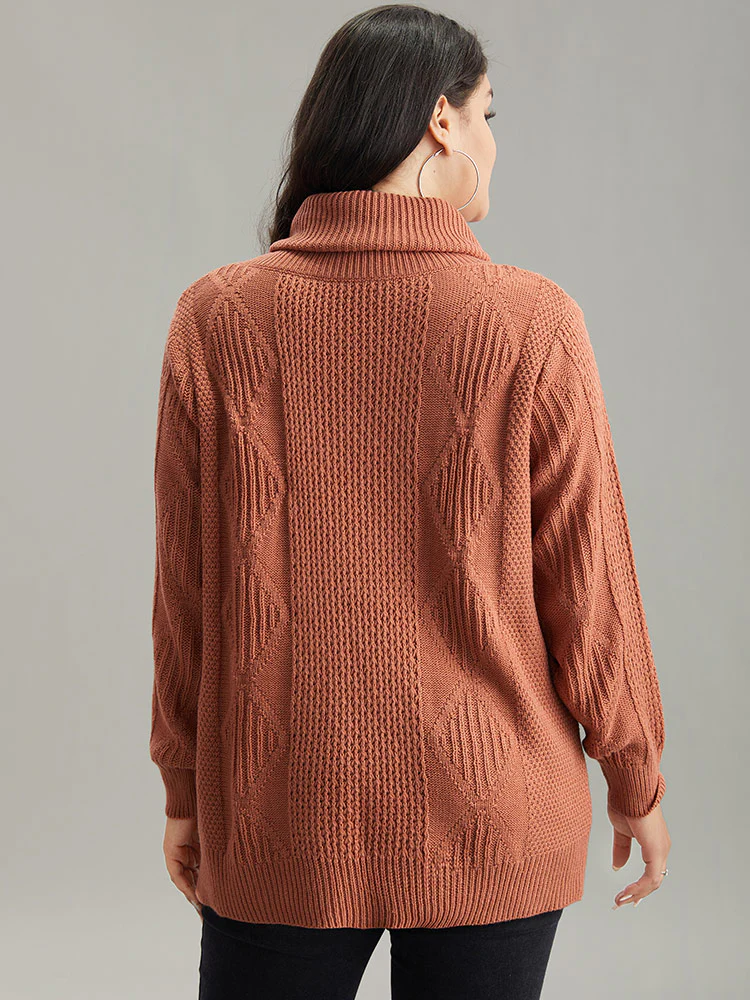 Plain Plisse Turtle Neck Loose Pullover - Image 3