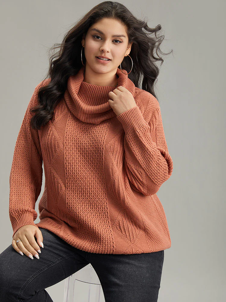 Plain Plisse Turtle Neck Loose Pullover - Image 4