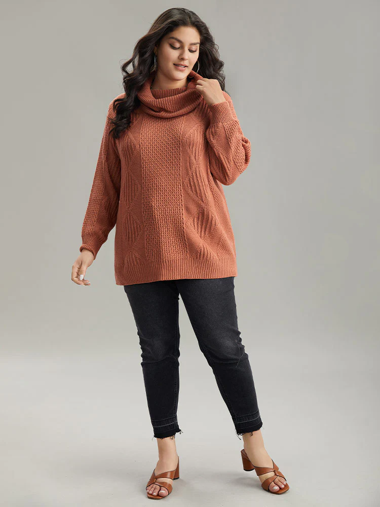 Plain Plisse Turtle Neck Loose Pullover - Image 5