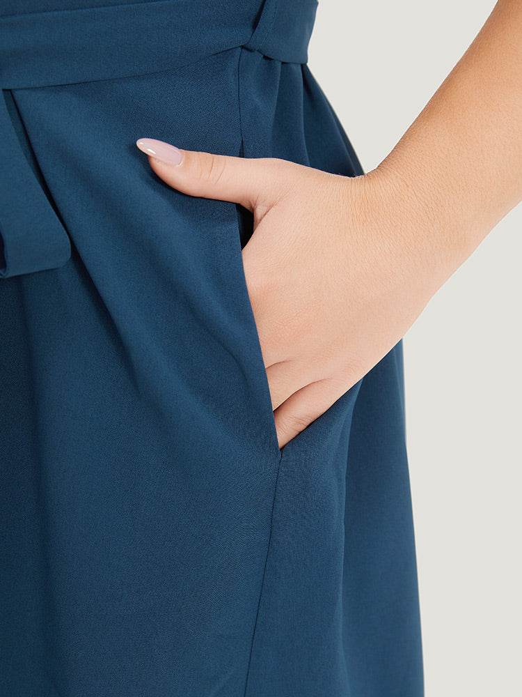 Plain Pocket Belted Pleated Raglan Sleeve Dress - Image 10