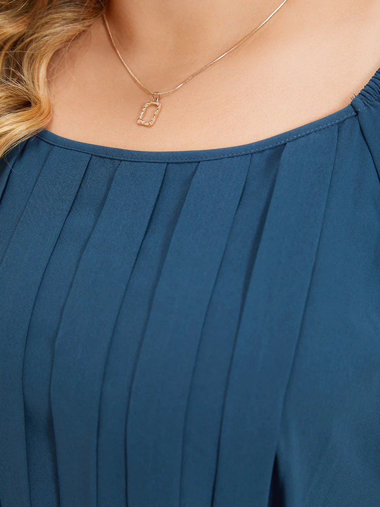 Plain Pocket Belted Pleated Raglan Sleeve Dress - Image 7