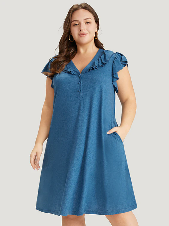 Supersoft Essentials Plain Pocket Button Through Flutter Dress - Image 2