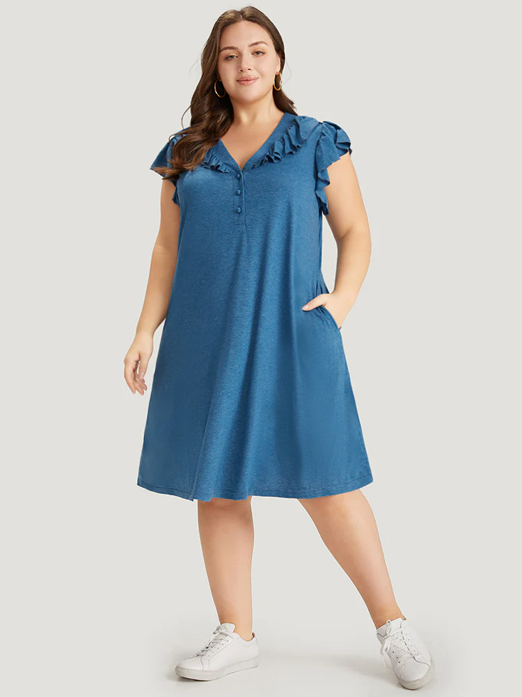 Supersoft Essentials Plain Pocket Button Through Flutter Dress - Image 4