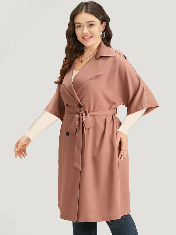 Plain Pocket Button Up Belted Lapel Collar Coat - Image 2