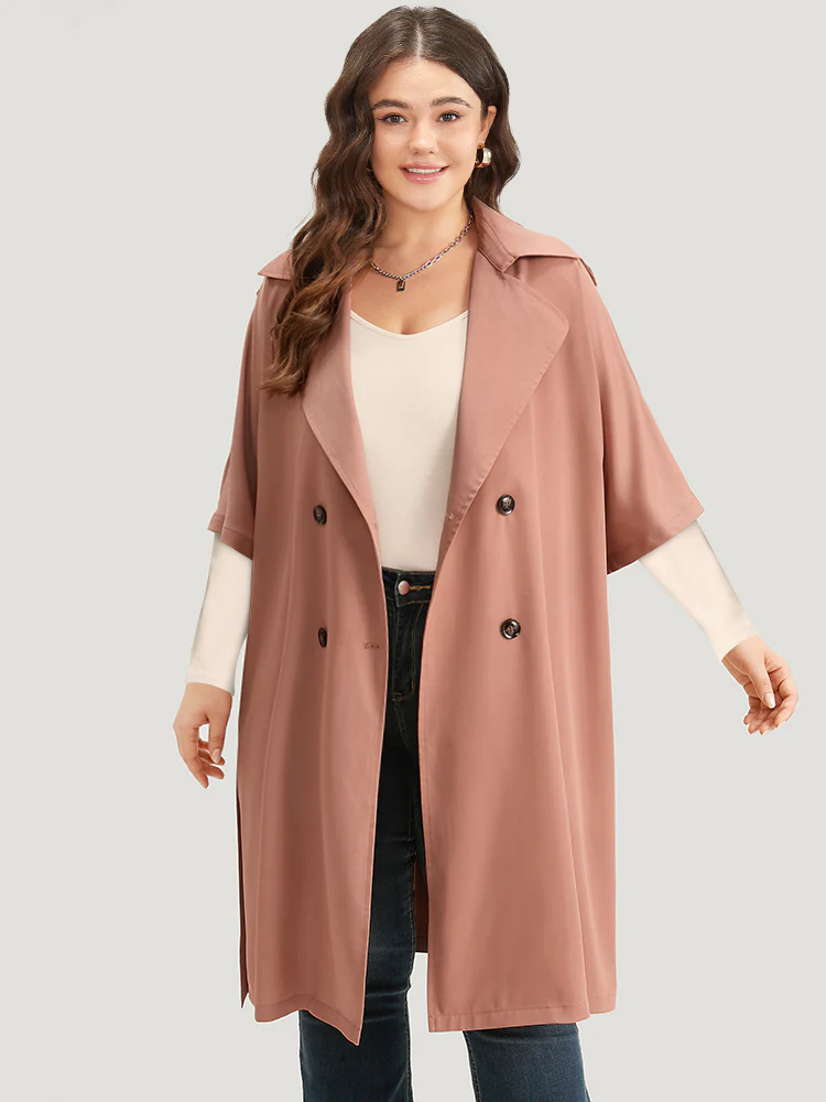 Plain Pocket Button Up Belted Lapel Collar Coat - Image 3