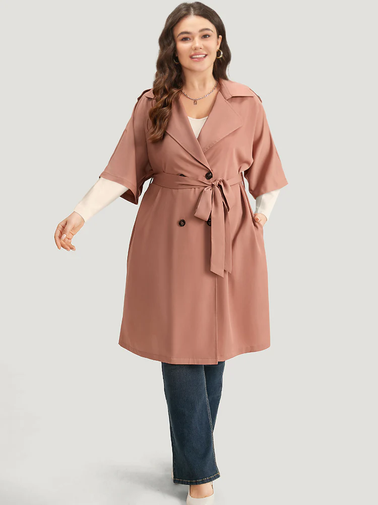 Plain Pocket Button Up Belted Lapel Collar Coat - Image 4
