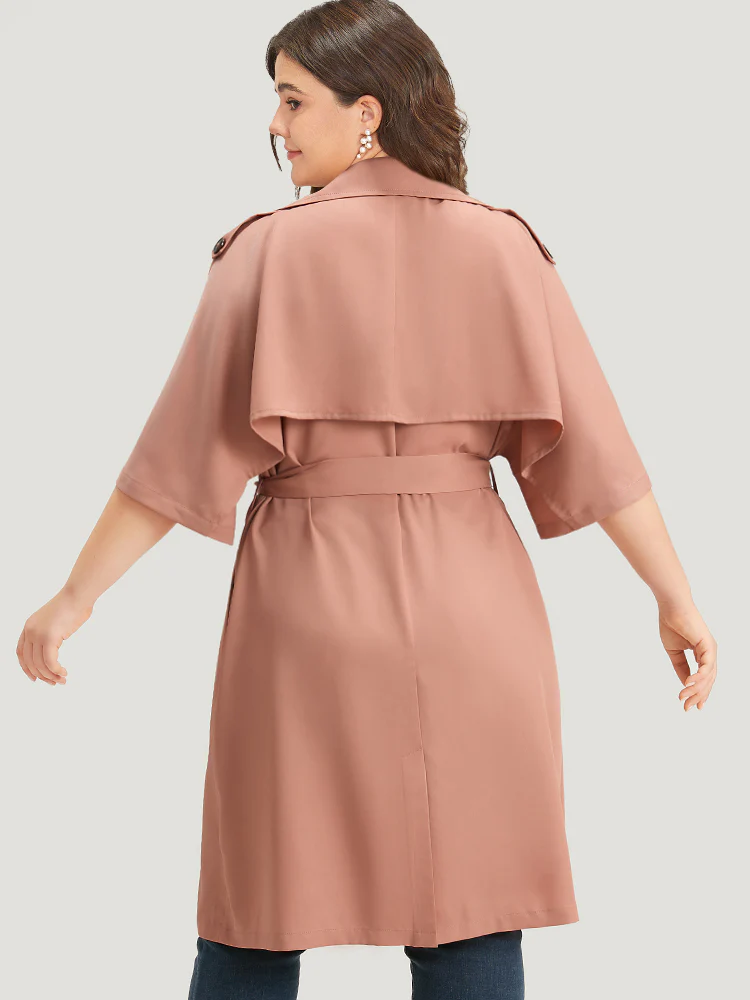 Plain Pocket Button Up Belted Lapel Collar Coat - Image 5