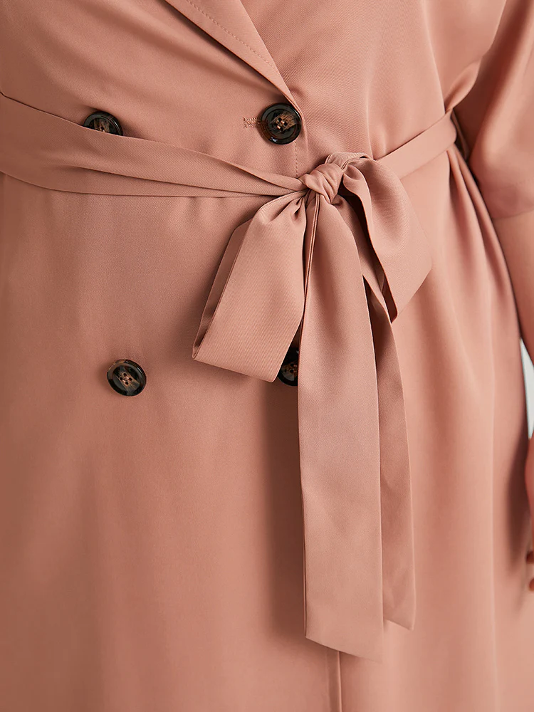 Plain Pocket Button Up Belted Lapel Collar Coat - Image 8