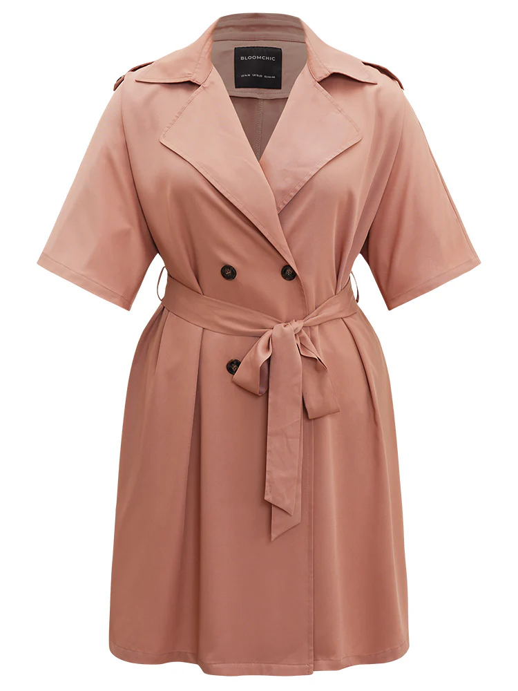 Plain Pocket Button Up Belted Lapel Collar Coat - Image 9