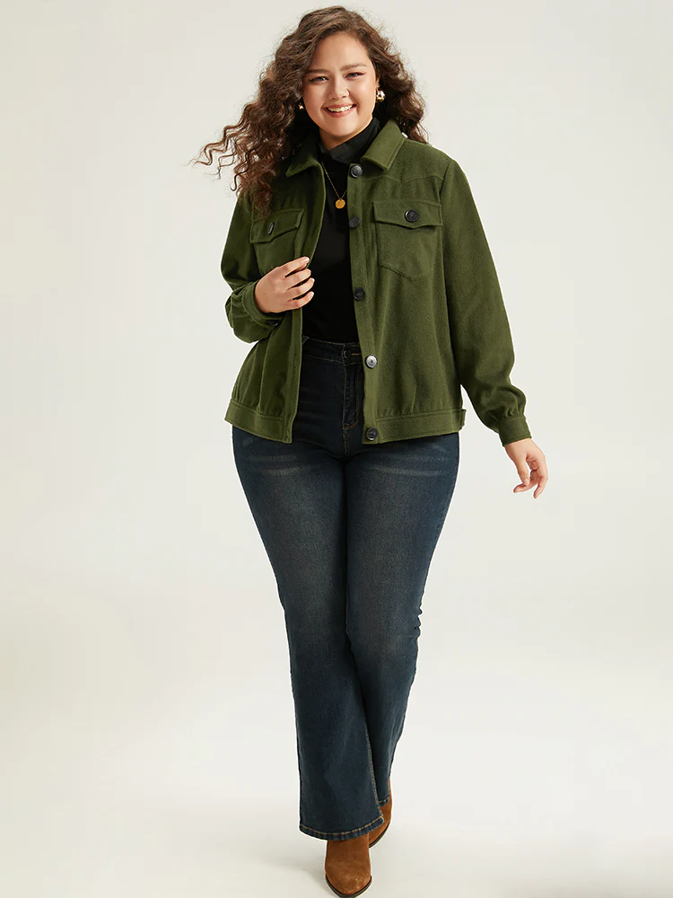 Plain Pocket Button Up Shacket - Image 3