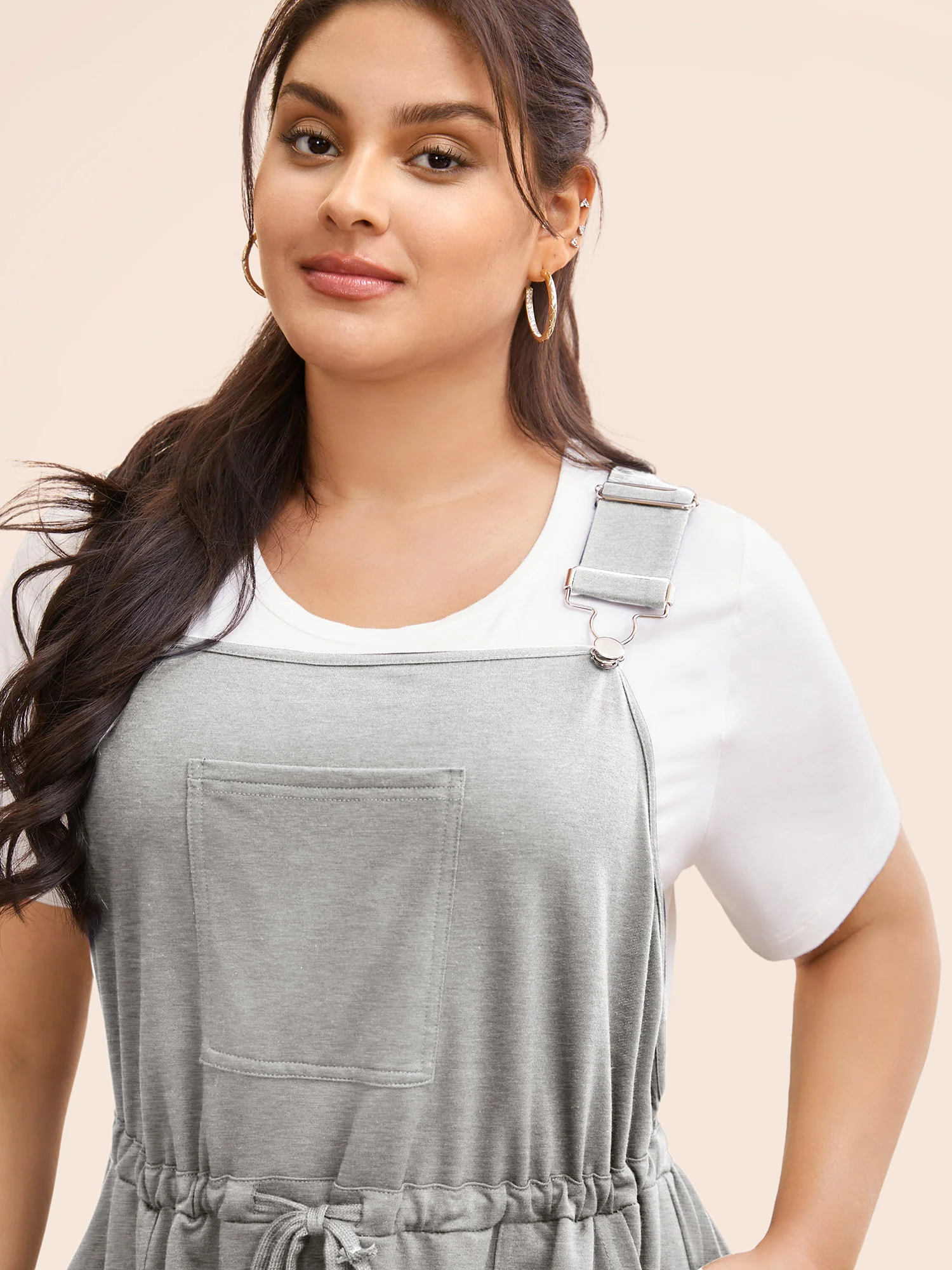 Plain Pocket Drawstring Overall Dress - Image 2
