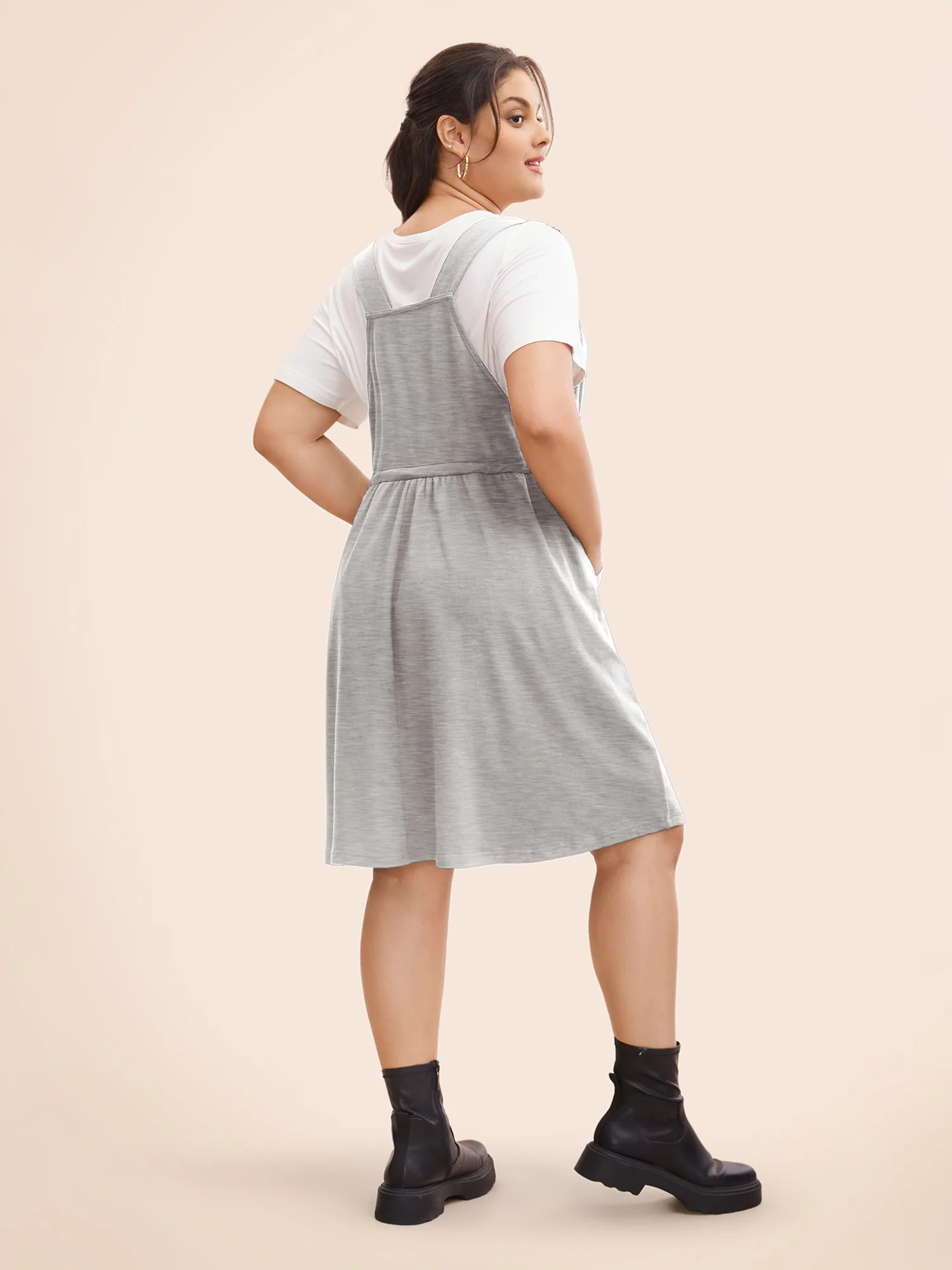 Plain Pocket Drawstring Overall Dress - Image 4