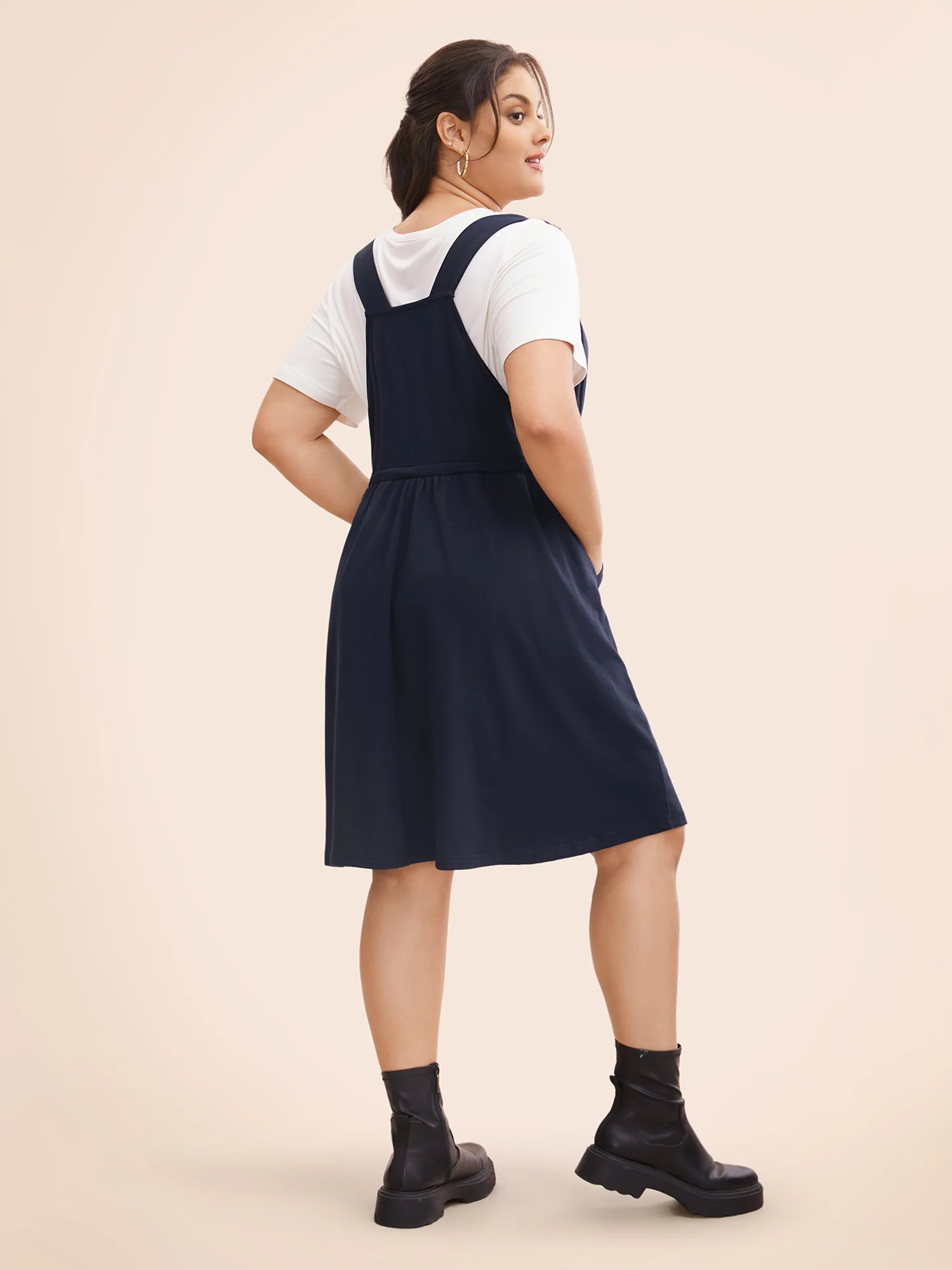Plain Pocket Drawstring Overall Dress - Image 6