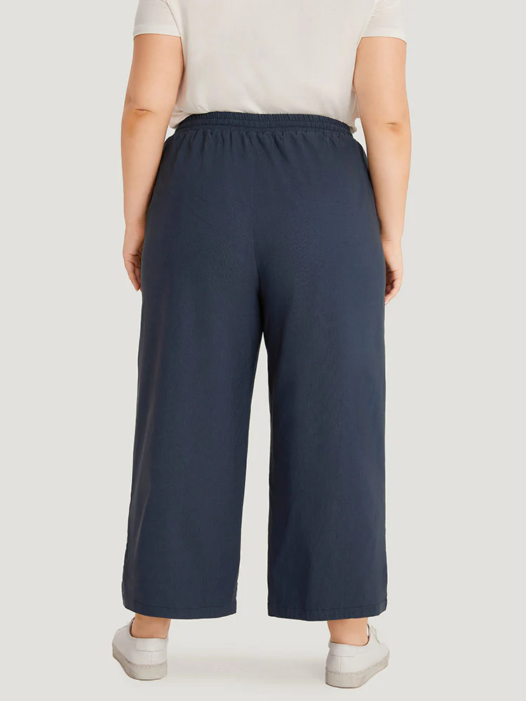 Plain Pocket Drawstring Split HemWide leg Pants - Image 2