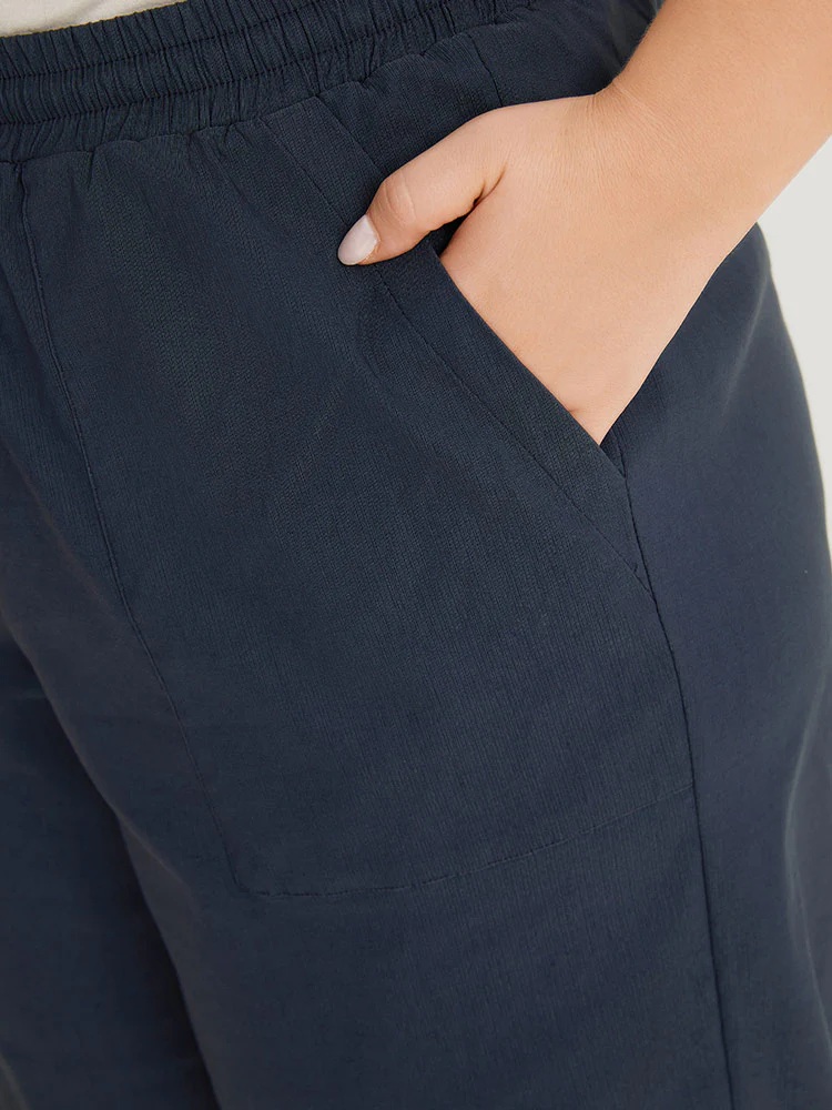 Plain Pocket Drawstring Split HemWide leg Pants - Image 6