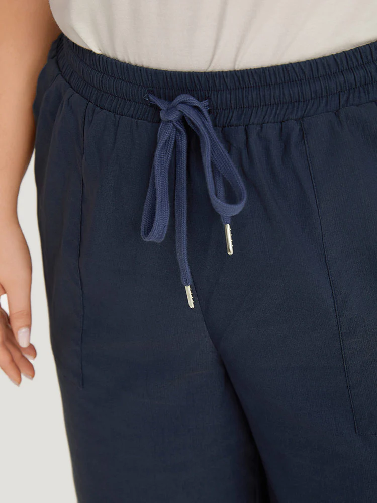 Plain Pocket Drawstring Split HemWide leg Pants - Image 7