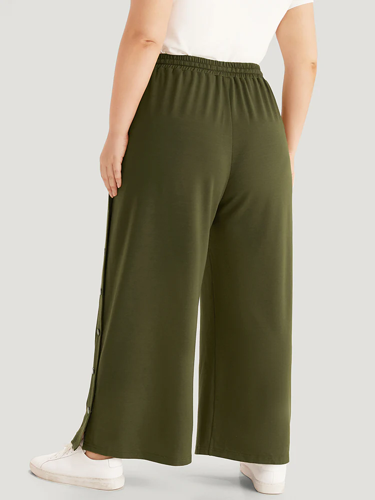 Plain Pocket Elastic Waist Button Detail Drawstring Sweatpants - Image 5