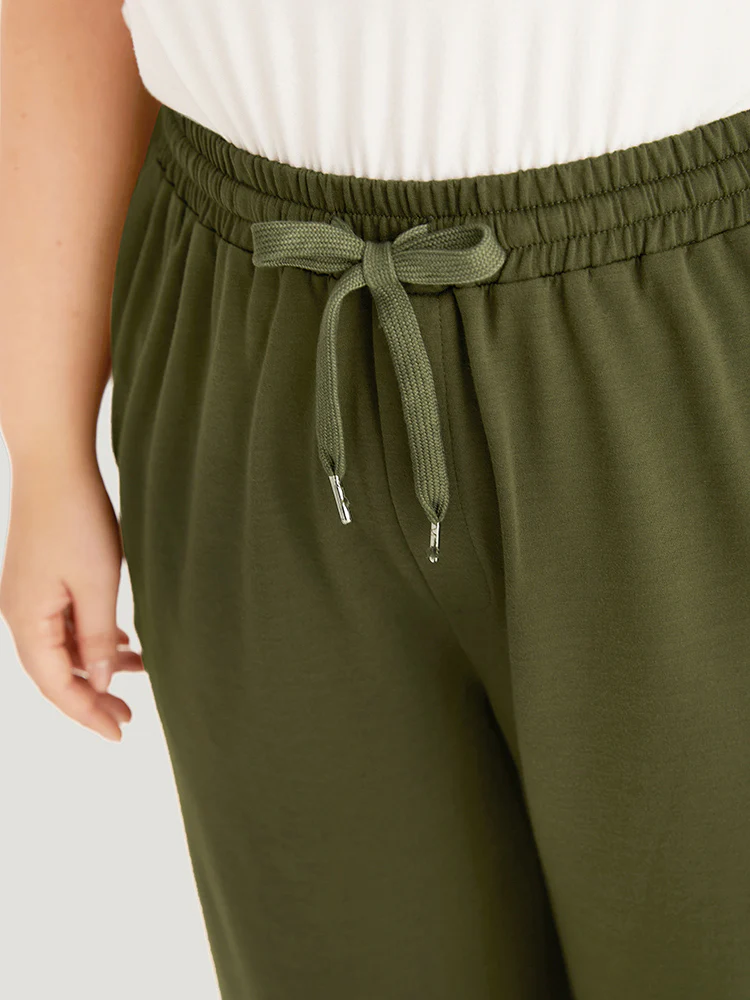 Plain Pocket Elastic Waist Button Detail Drawstring Sweatpants - Image 6