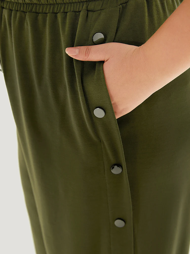 Plain Pocket Elastic Waist Button Detail Drawstring Sweatpants - Image 7